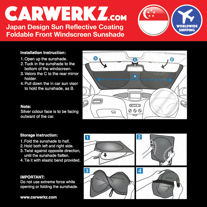 CarWerkz Sun Reflective Coating Lightweight Foldable Front Windscreen Sunshade