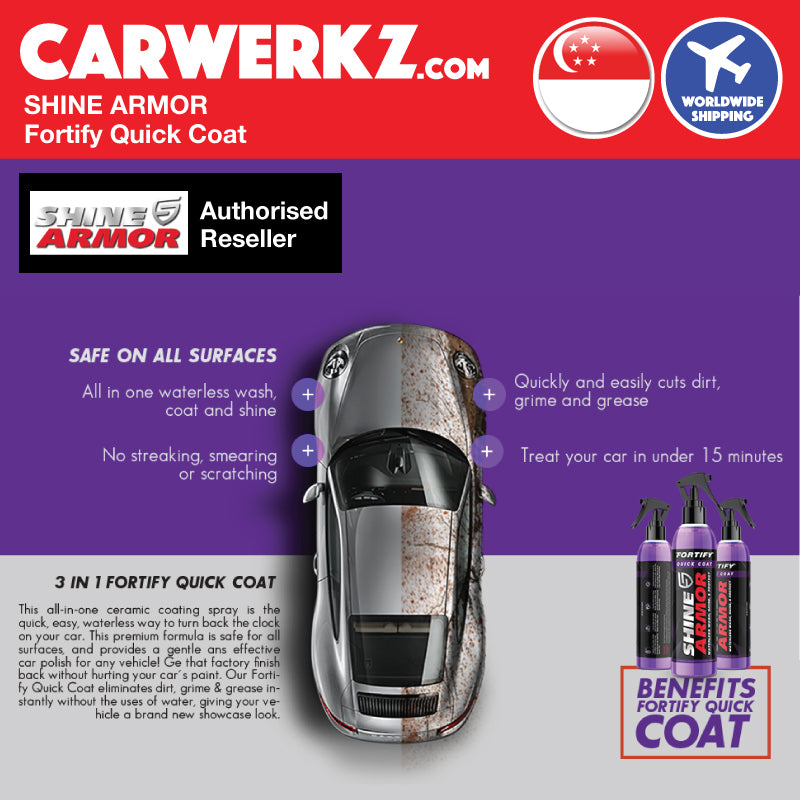 Shine Armor Fortify Quick Coat Made in USA Benefits 3in 1 Safe on all surfaces - CarWerkz Official Store Authorised Reseller Distributor