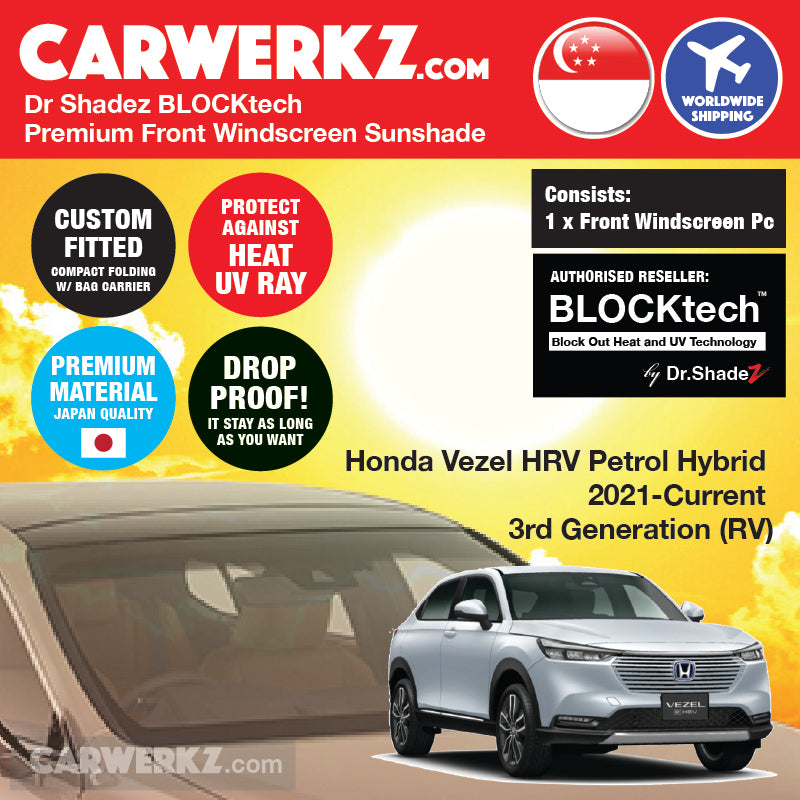 BLOCKtech Premium Front Windscreen Foldable Sunshade for Honda Vezel HRV Petrol Hybrid 2021-2022 RV 3rd Generation