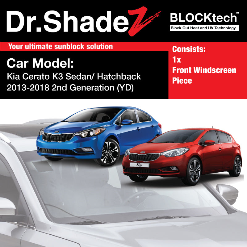 BLOCKtech Premium Front Windscreen Foldable Sunshade for Kia Cerato K3 Sedan Hatchback 2013-2018 2nd Generation (YD)
