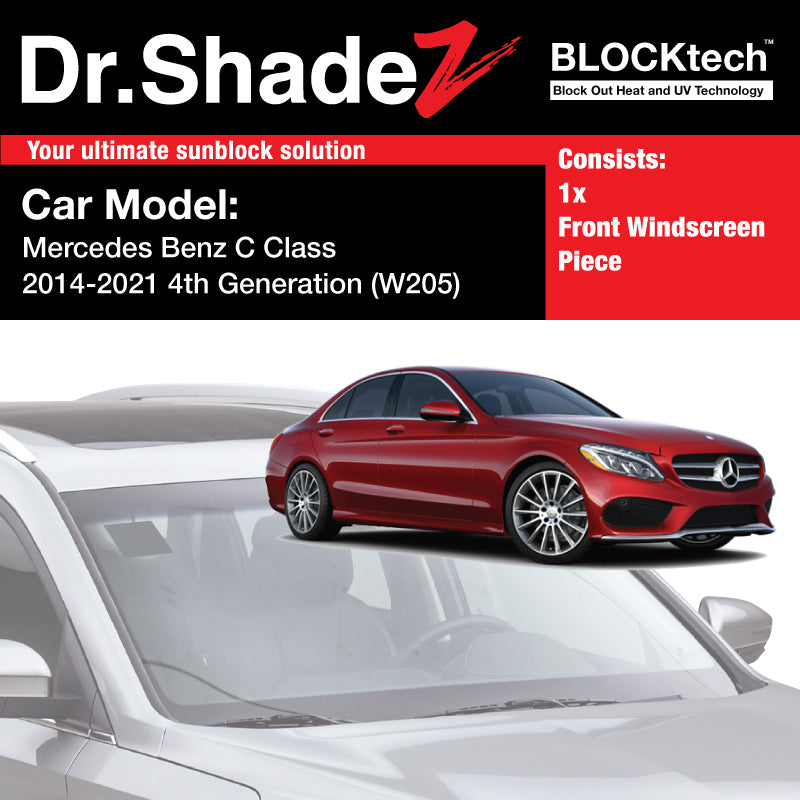 BLOCKtech Premium Front Windscreen Foldable Sunshade for Mercedes Benz C Class 2014-2021 4th Generation (W205)