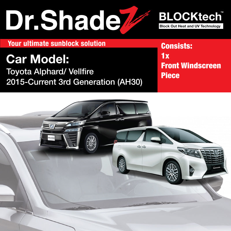 BLOCKtech Premium Front Windscreen Foldable Sunshade for Toyota Alphard Vellfire 2015-Current 3rd Generation (AH30)
