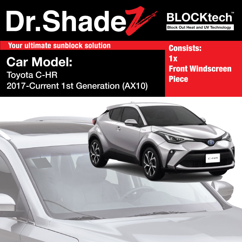 BLOCKtech Premium Front Windscreen Foldable Sunshade for Toyota C-HR CHR 2017-Current 1st Generation (AX10)