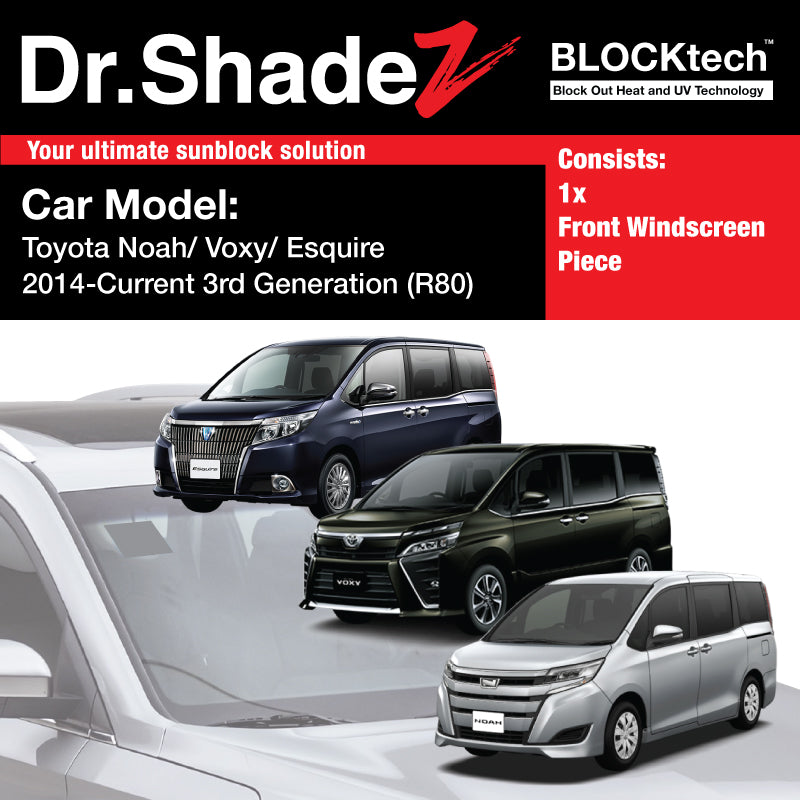 BLOCKtech Premium Front Windscreen Foldable Sunshade for Toyota Noah Voxy Esquire 2014-Current 3rd Generation (R80)