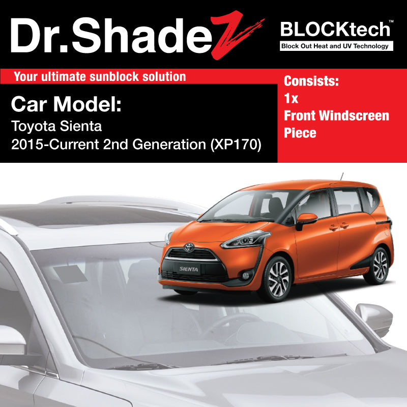BLOCKtech Premium Front Windscreen Foldable Sunshade for Toyota Sienta 2015-Current 2nd Generation (XP170)