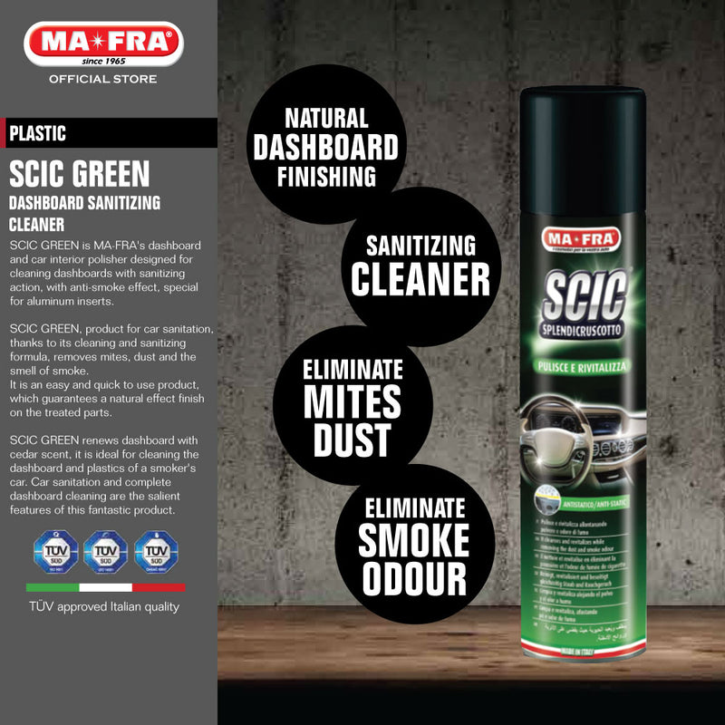 Mafra Scic Green Dashboard Sanitizing Cleaner 600ml (Cleaner Sanitizer for car dashboard removes mites and smoke smell odour) - CarWerkz singapore sg