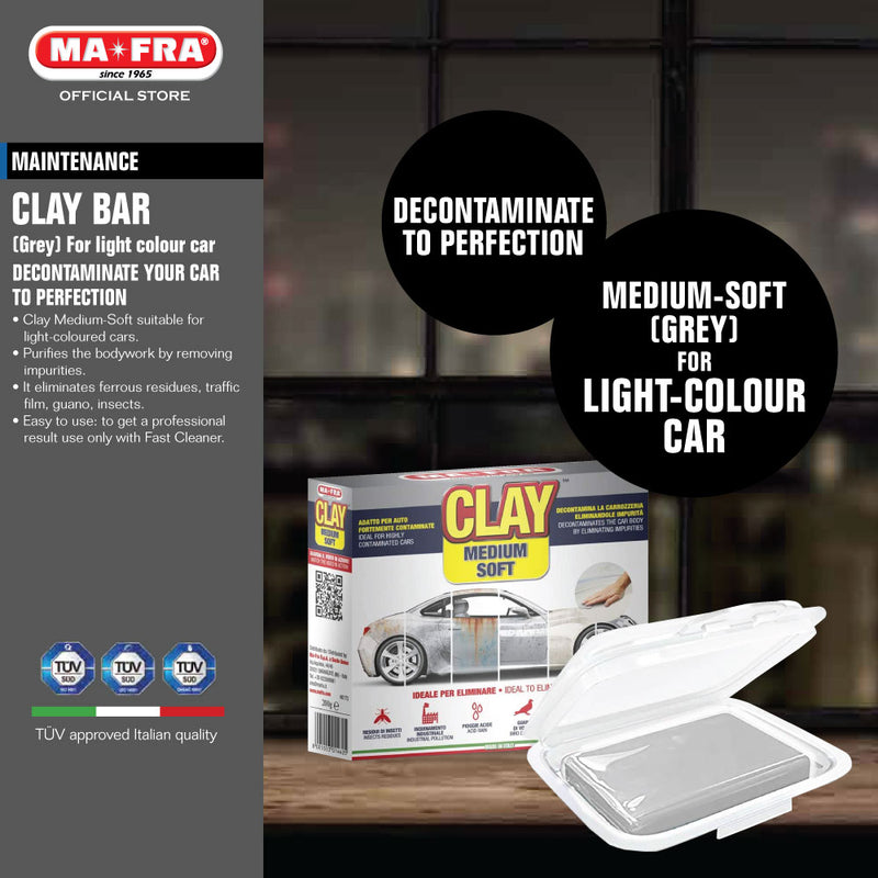 Mafra Clay Bar Grey 200gm (Light Colour Car)(Removes contaminants and smoothen car surface paintwork with silk effect) - carwerkz singapore sg