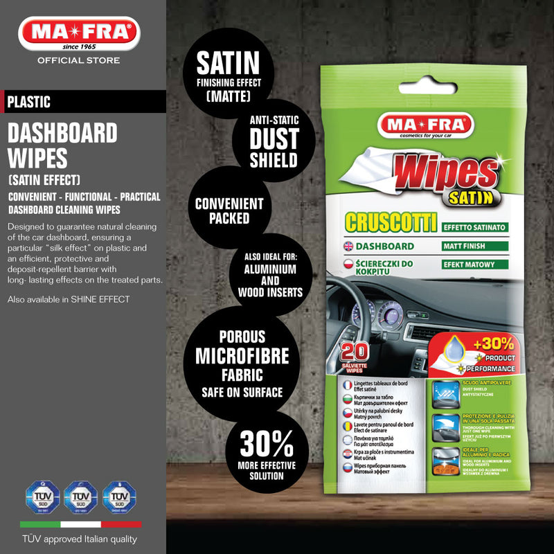 Mafra Dashboard Interior Wipes Satin Effect 20's (Convenient disposable car cleaning porous microfibre fabric wipes for car interior upholstery) - carwerkz sg singapore