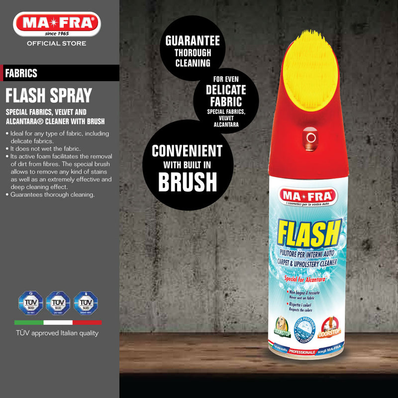 MaFra Flash Spray with Brush 400ml (Formulated to clean all kind of car seat fabric, Alcantara, upholstery, Velvet) - carwerkz singapore sg