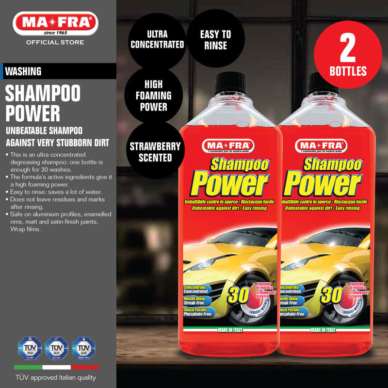Mafra Shampoo Power 1L (Strawberry Scented, Ultra Concentrated, self degreasing, easy rinse car shampoo)