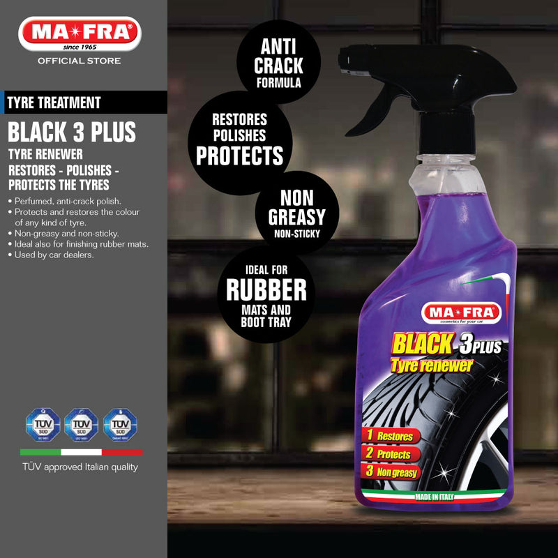 Mafra Black 3 Plus Tyres Renewer 500ml (Tyres renewal and polishing non greasy no mark spray) - carwerkz sg singapore