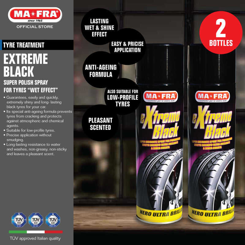 Mafra Extreme Black Super Polish Tyres Spray 500ml (Ultra bright, anti cracking and wet effect wheels and tyres. Can be used for bicycles and motorcycles)