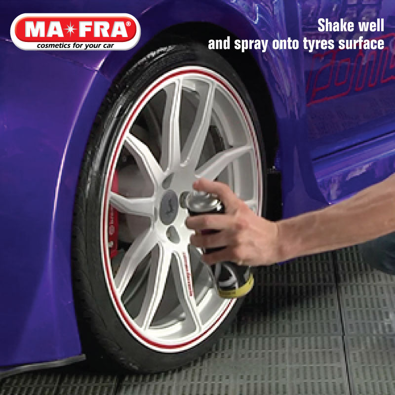 Mafra Extreme Black Super Polish Tyres Spray 500ml (Ultra bright, anti cracking and wet effect wheels and tyres. Can be used for bicycles and motorcycles) - carwerkz sg singapore spray on