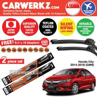 Autobacs Seven Japan Teflon Coated Flex Aerodynamic Wiper Blade with 10 Adaptors for Honda City 2014-2018 GM6 (26"+14") - CarWerkz
