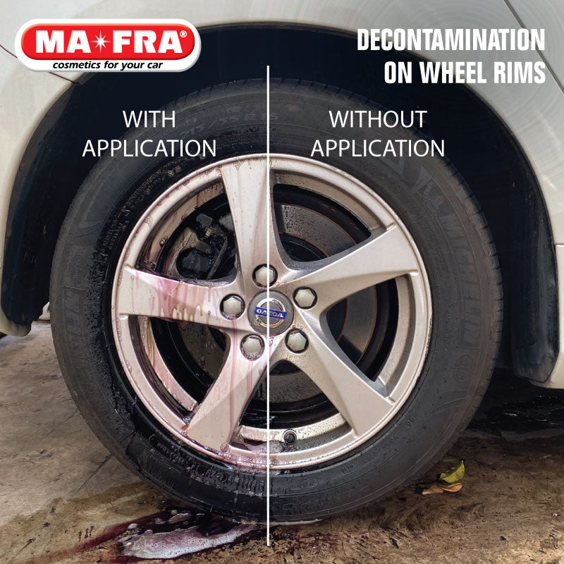 Mafra Fallout Iron Remover Cleaner 500ml (Decontamination cleaning for Car Wheel Rims Body Paintwork Trimmings Emblem) - carwerkz singapore before after