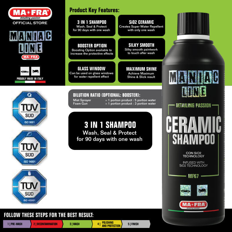 Mafra Maniac Line Ceramic Shampoo 500ml (For Super Hydrophobic SiO2 car wash) - carwerkz sg singapore