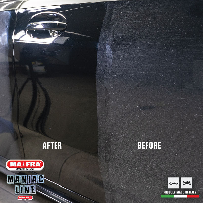Mafra Maniac Line Exterior Quick Detailer 500ml (Dry Wet Clean Polish Protect car exterior Compatible Safe on Ceramic Coating Nano Coating Wax) - carwerkz singapore sg dry cleaning result before and after
