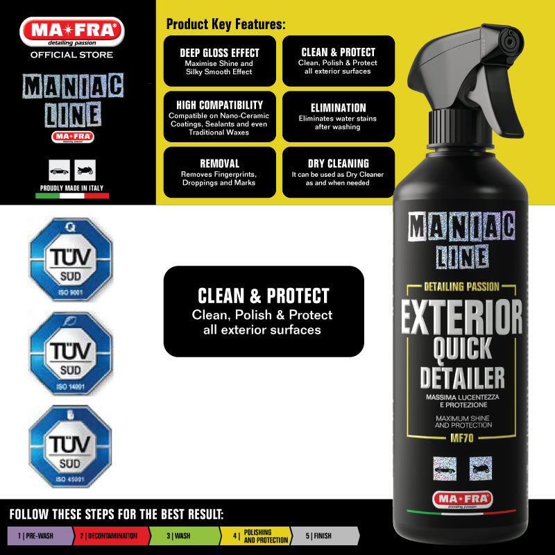 Mafra Maniac Line Exterior Quick Detailer 500ml (Dry Wet Clean Polish Protect car exterior Compatible Safe on Ceramic Coating Nano Coating Wax) - carwerkz singapore sg