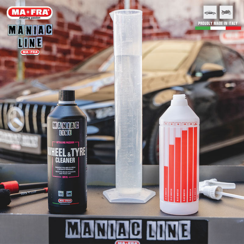 Mafra Maniac Line Wheels and Tyres Cleaner 1L (Xtreme Powerful Effective and pleasant scented 2 in 1 solution to clean tyres and rims cleaner) - carwerkz singapore sg how to dilute