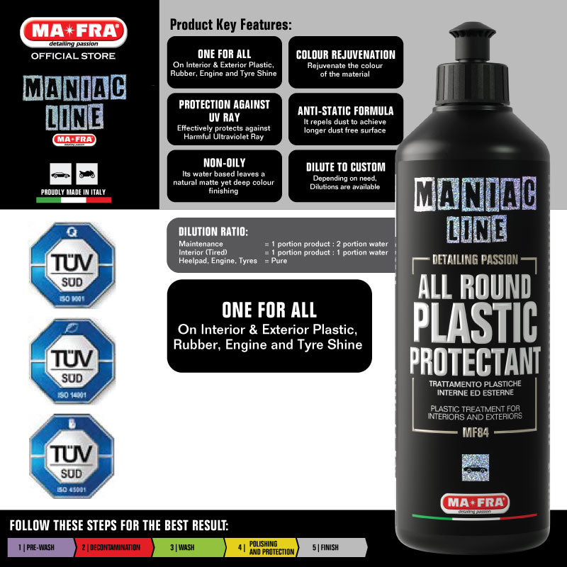 Mafra Maniac Line All Round Plastic Protectant 500ml (PH Neutral Anti UV Rays Anti Cracking Prevent Whitening Formula) - carwerkz sg singapore