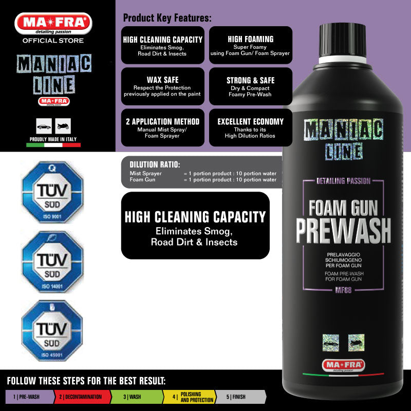Mafra Maniac Line Foam Gun Prewash 1L (Safe Powerful Dry Compact Foam prevent swirl and micro scratches) - carwerkz sg singapore