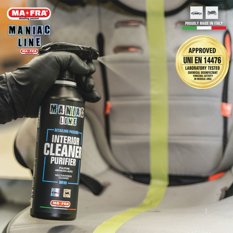 Mafra Maniac Line Interior Cleaner Purifier 500ml (International Certified against Virucidal and Bactericidal Activity Eliminate Odour Formula) - carwerkz sg singapore before and after result