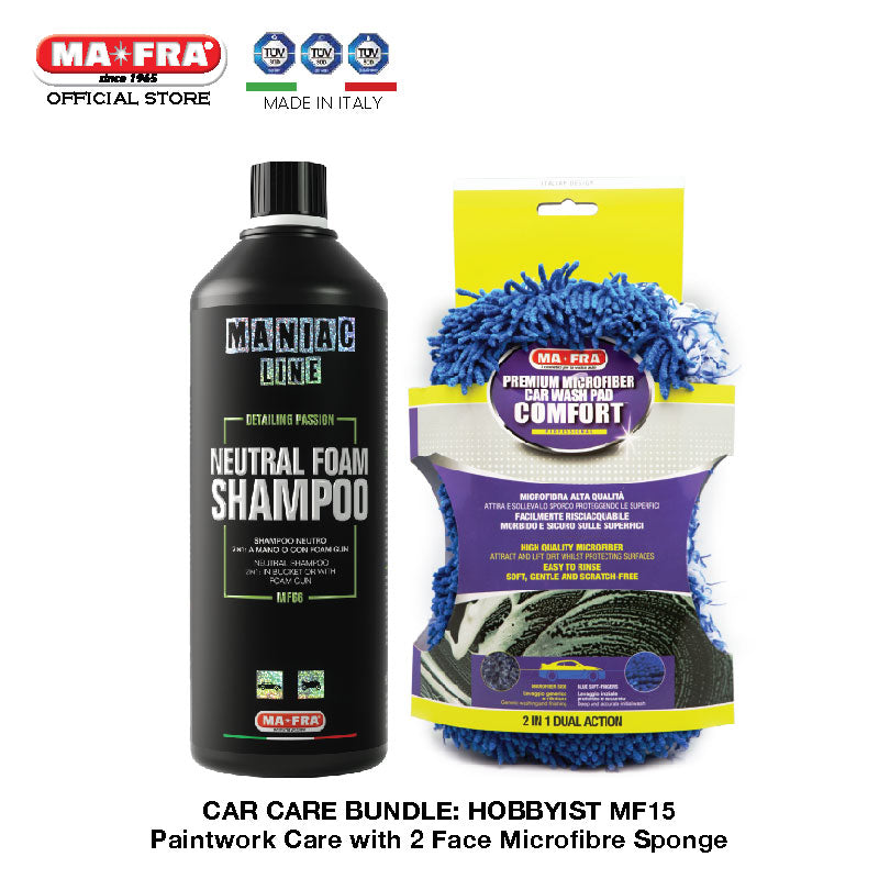 BUNDLE: Mafra Car Care Package (Hobbyist Basic MF15)  Car Exterior Care Maniac Line Neutral Foam Shampoo and Comfort Wash Pad Sponge - Mafra Official Store Singapore