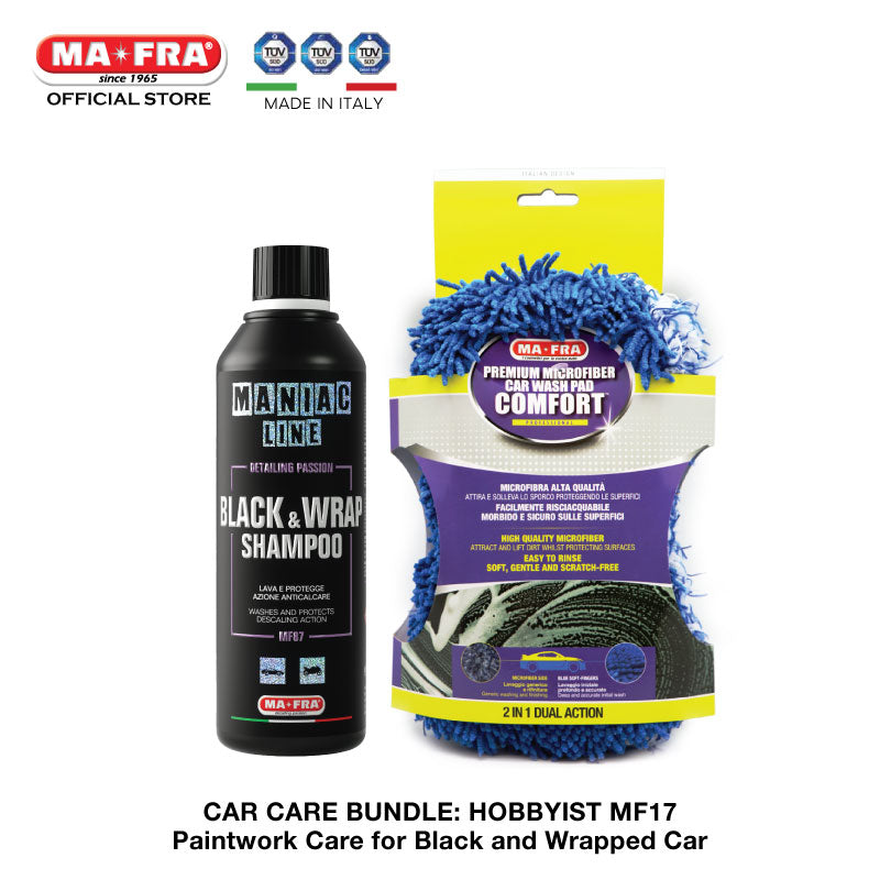 BUNDLE: Mafra Car Care Package (Hobbyist Basic MF17) Car Exterior Care Maniac Line Black & Wrap Shampoo and Comfort Wash Pad Sponge - Mafra Maniac Line Official Store