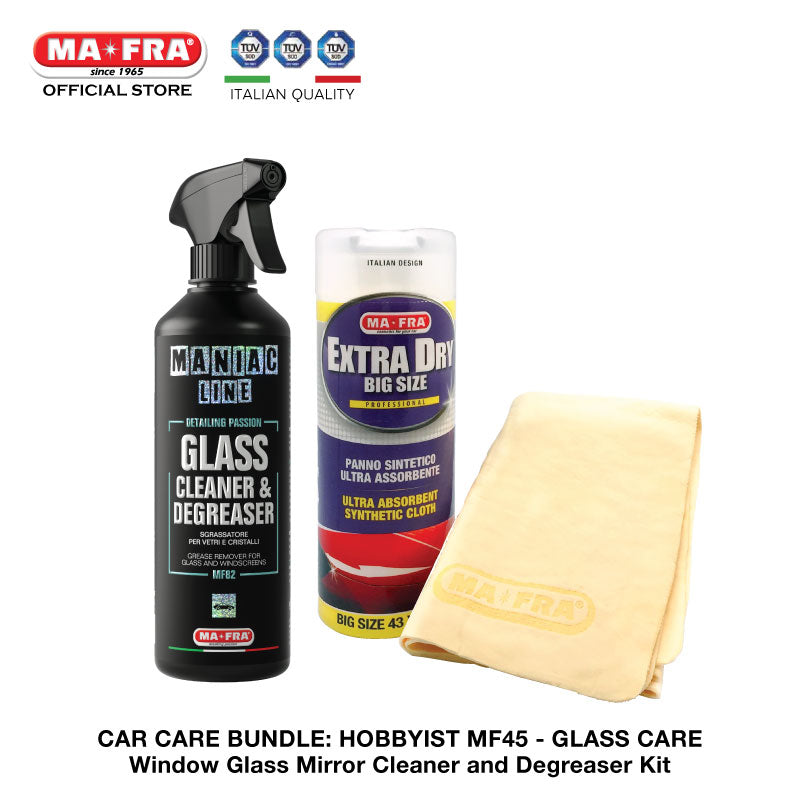 BUNDLE: Mafra Maniac Line Car Care Package (Hobbyist Basic MF45) Car Glass Care - Window Glass Mirror Cleaner and Degreaser Kit -carwerkz sg singapore