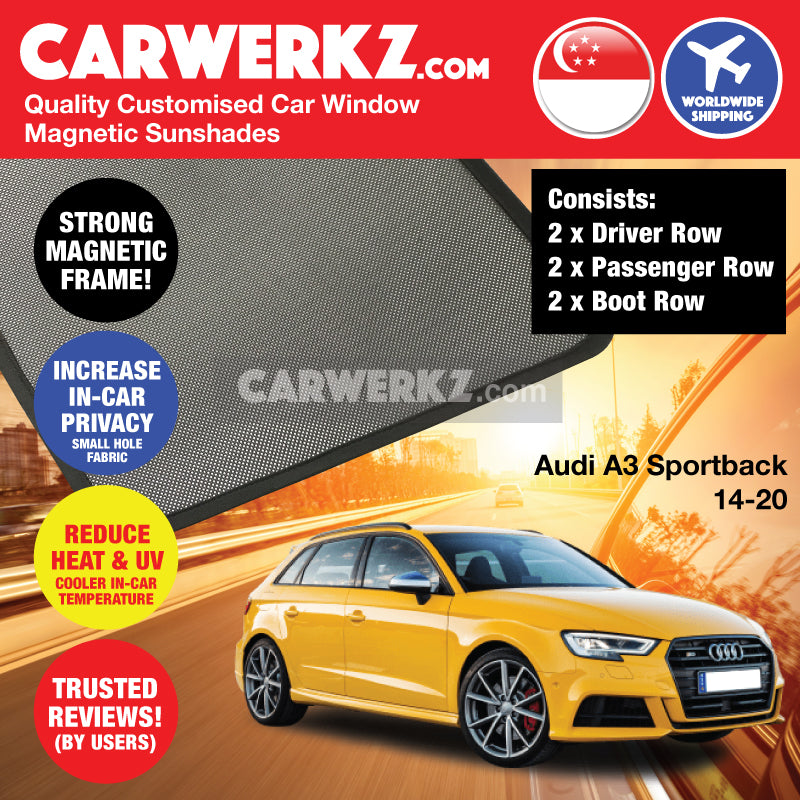 Audi A3 S3 Sportback 2013-2020 3rd Generation (8V) Germany Hatchback Car Customised Magnetic Sunshades - CarWerkz