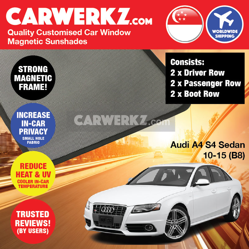 Audi A4 S4 Sedan (Facelift) 2010-2015 4th Generation (B8) Customised Germany Car Window Magnetic Sunshades - CarWerkz