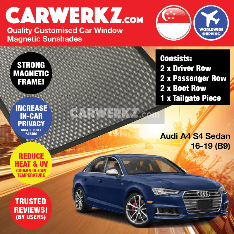 Audi A4 S4 Sedan 2016-2020 5th Generation (B9) Germany Sedan Customised Car Window Magnetic Sunshades - CarWerkz