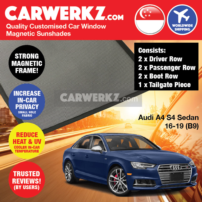 Audi A4 S4 Sedan 2016-2020 5th Generation (B9) Germany Sedan Customised Car Window Magnetic Sunshades - CarWerkz