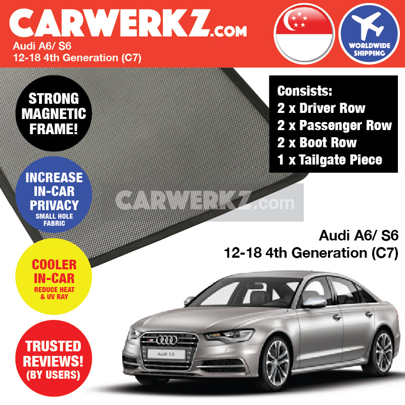 Audi A6 S6 2011-2019 4th Generation (C7) Germany Luxury Sedan Customised Car Window Magnetic Sunshades - CarWerkz