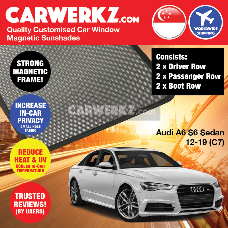 Audi A6 S6 2011-2019 4th Generation (C7) Germany Luxury Sedan Customised Car Window Magnetic Sunshades - CarWerkz