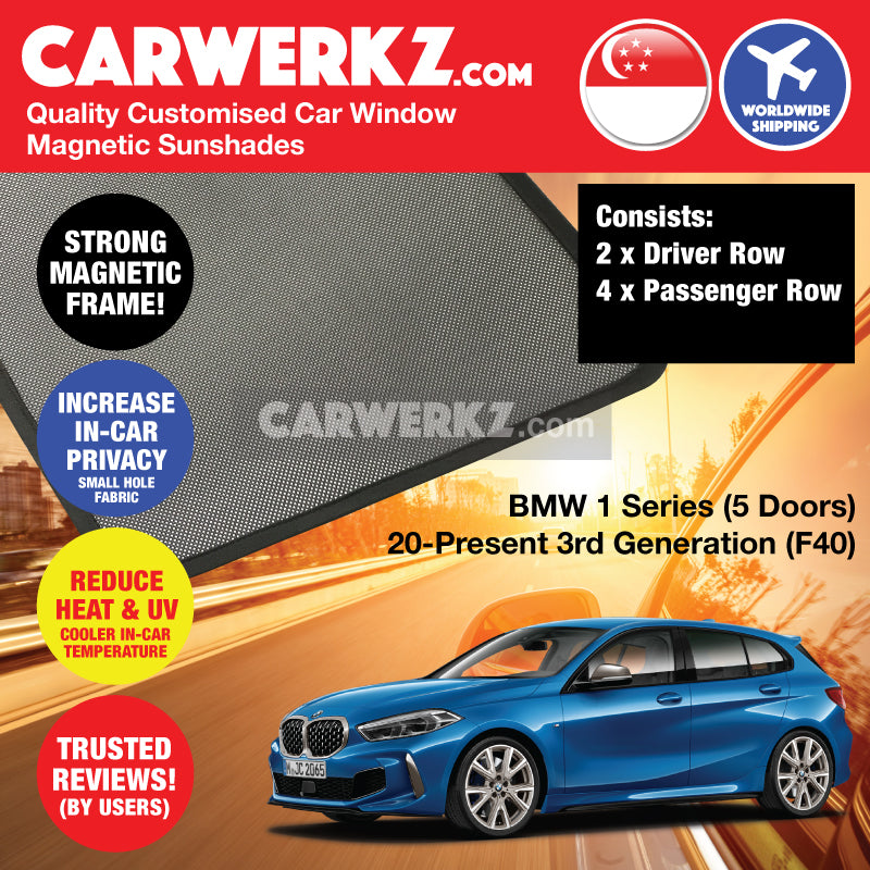 BMW 1 Series 2020 2021 2022 3rd Generation (F40) Customised Luxury German Hatchback Car Window Magnetic Sunshades - official carwerkz online store singapore sg germany