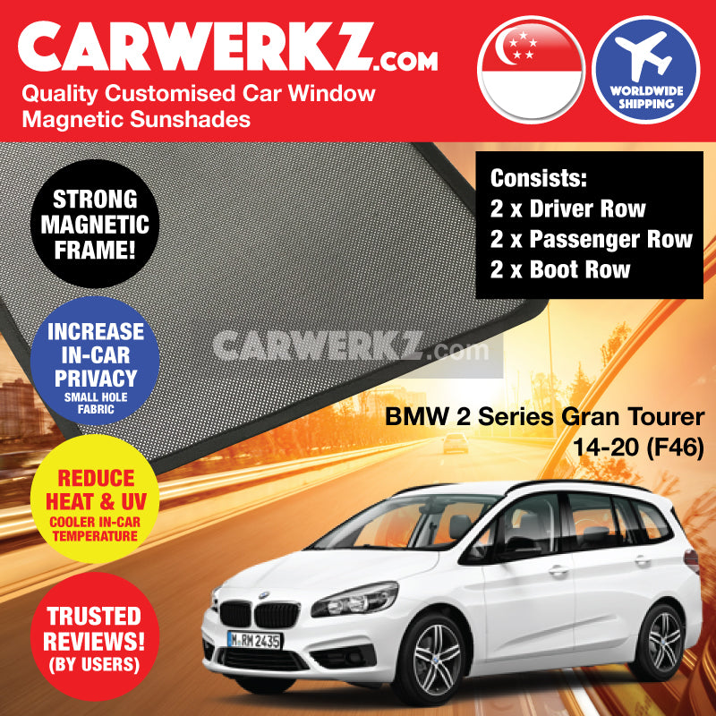 BMW 2 Series Gran Tourer 2014-2020 1st Generation (F46) Customised Luxury German Subcompact MPV Window Magnetic Sunshades - CarWerkz