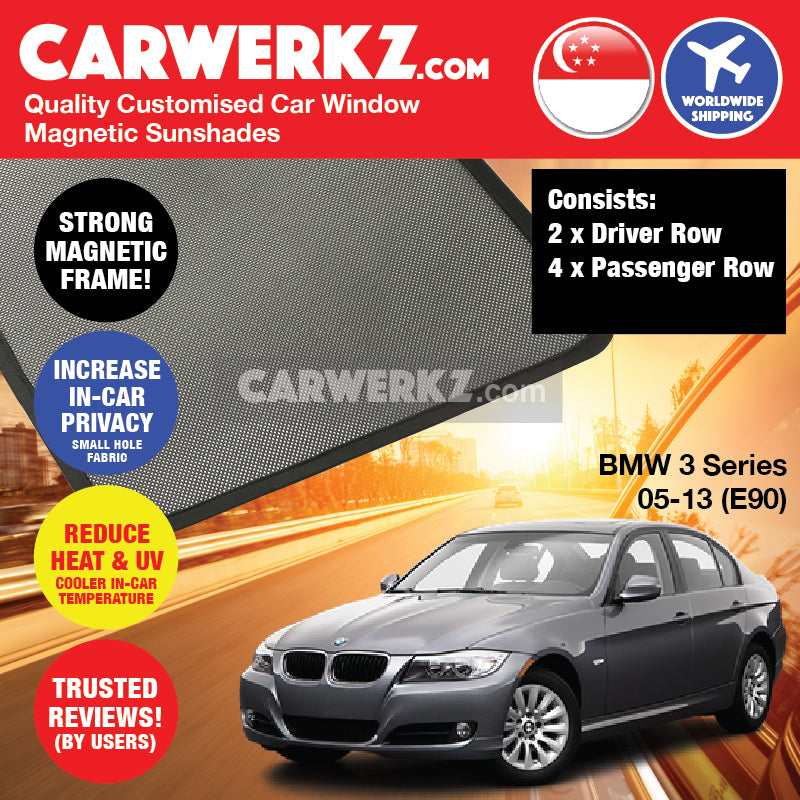 BMW 3 Series 2004-2013 5th Generation (E90) Customised Luxury Germany Sedan Car Window Magnetic Sunshades - CarWerkz