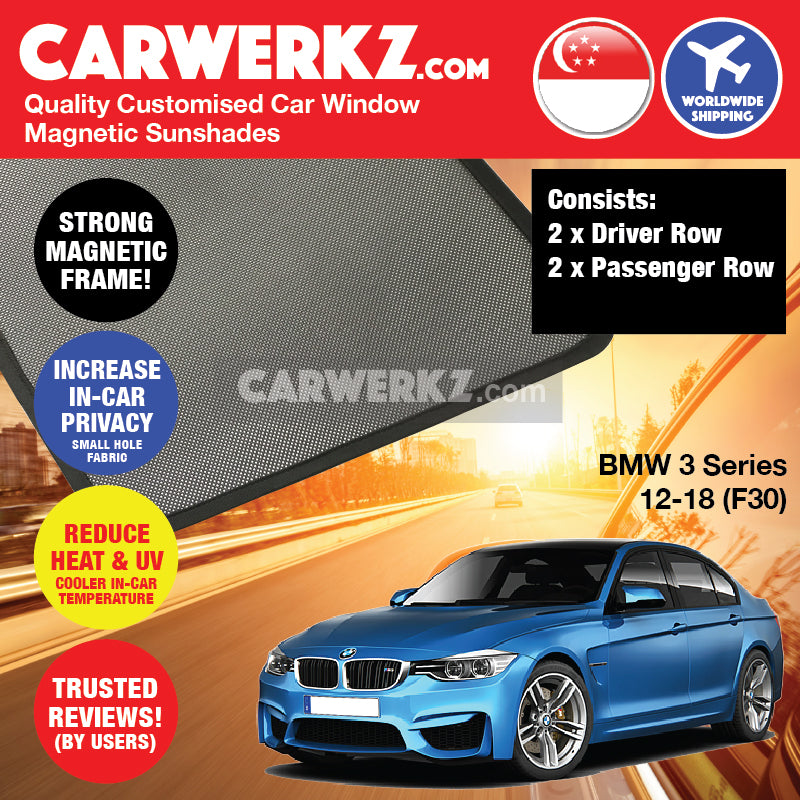 BMW 3 Series 2011-2019 6th Generation (F30) Customised Luxury Germany Sedan Car Window Magnetic Sunshades - CarWerkz