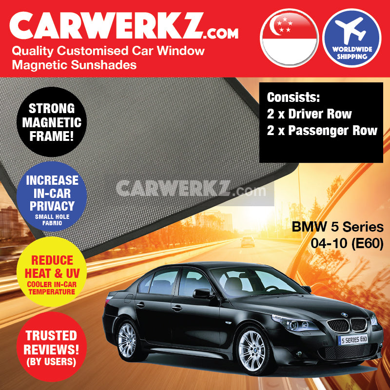 BMW 5 Series 2003-2010 5th Generation (E60) Customised Luxury Germany Sedan Car Window Magnetic Sunshades - CarWerkz