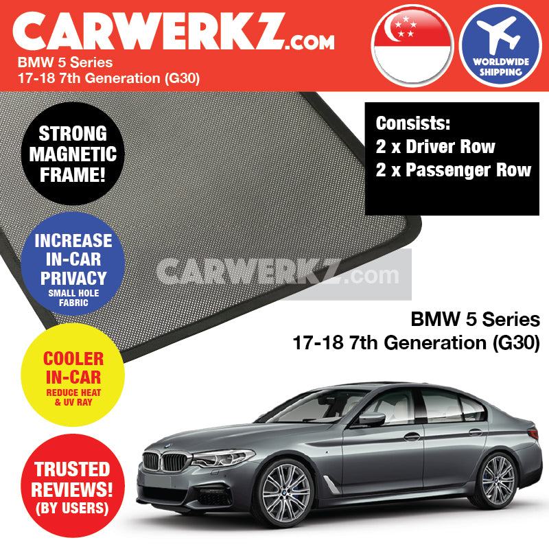 BMW 5 Series 2017-2020 7th Generation (G30) Customised Luxury Germany Sedan Car Window Magnetic Sunshades - CarWerkz