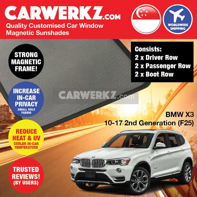 BMW X3 2011-2017 2nd Generation (F25) Customised Luxury Germany Compact SUV Car Window Magnetic Sunshades - CarWerkz