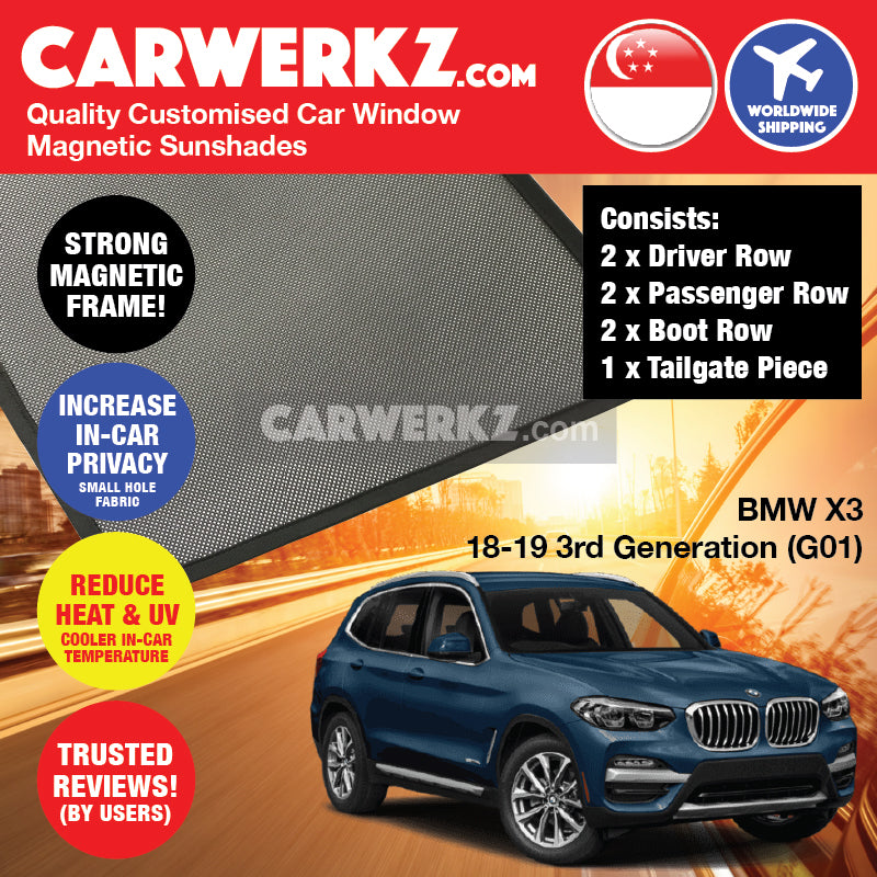 BMW X3 2018-2020 3rd Generation (G01) Customised Germany Luxury Mid size SUV Window Magnetic Sunshades - CarWerkz