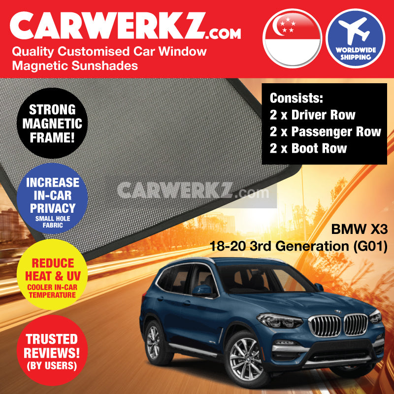 BMW X3 2018-2020 3rd Generation (G01) Customised Germany Luxury Mid size SUV Window Magnetic Sunshades - CarWerkz
