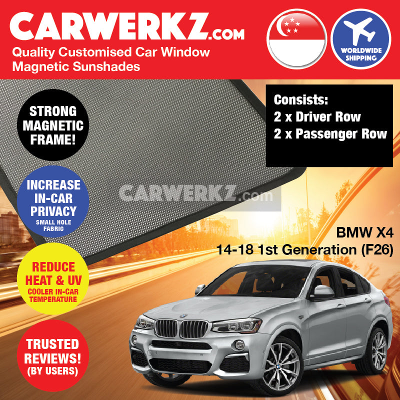 BMW X4 2014-2018 1st Generation (F26) Germany SUV Coupe Customised Car Window Magnetic Sunshades - CarWerkz