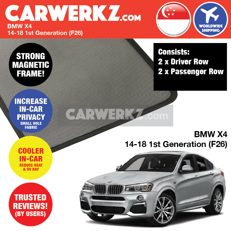 BMW X4 2014-2018 1st Generation (F26) Germany SUV Coupe Customised Car Window Magnetic Sunshades - CarWerkz