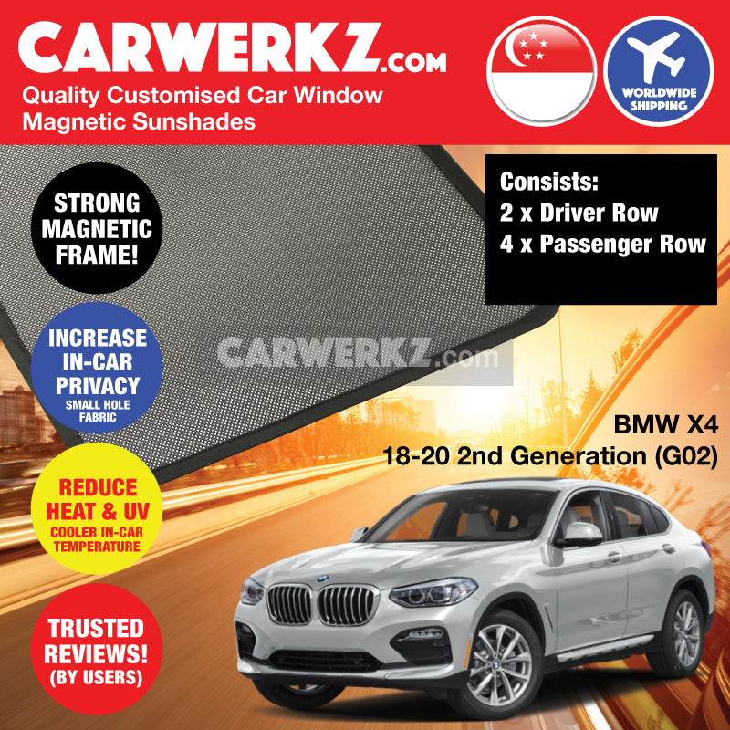BMW X4 2018-2020 2nd Generation (G02) Germany SUV Coupe Customised Car Window Magnetic Sunshades - CarWerkz