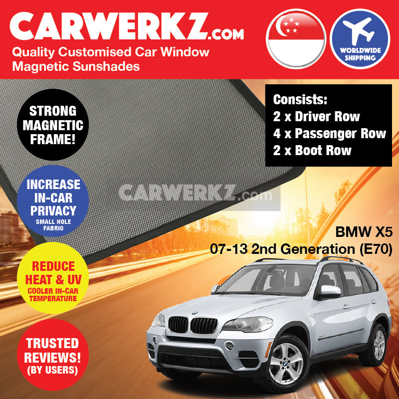 BMW X5 2006-2013 2nd Generation (E70) Customised Germany Luxury Full SUV Car Window Magnetic Sunshades - CarWerkz