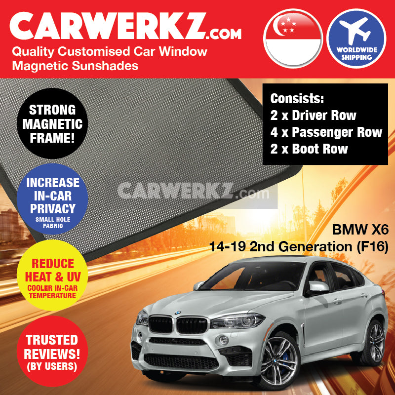 BMW X6 2014-2019 2nd Generation (F16) Germany Luxury SUV Coupe Customised Car Window Magnetic Sunshades - CarWerkz