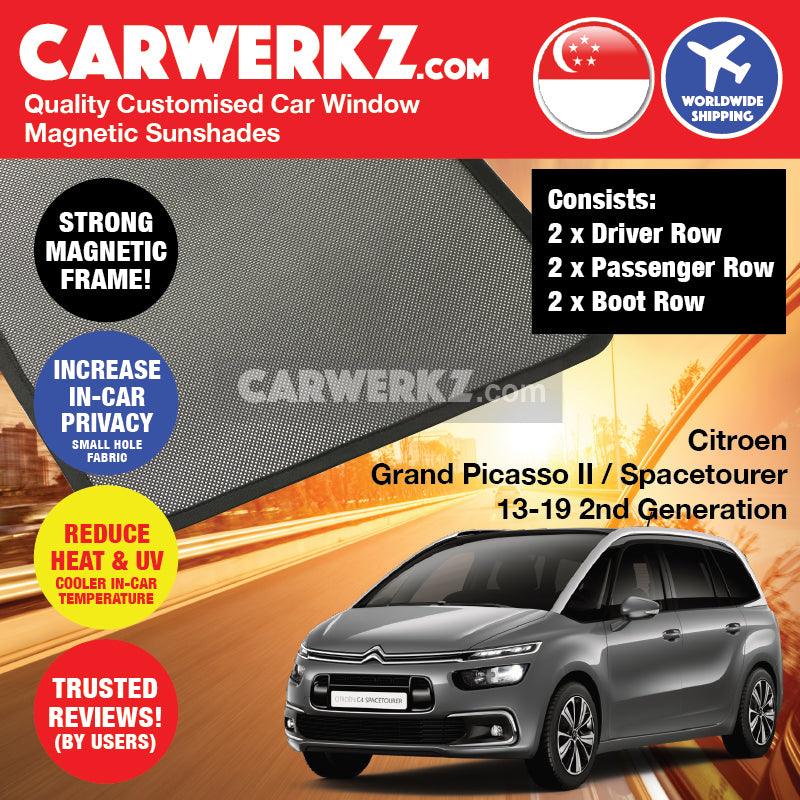 Citroen C4 Grand Picasso II Spacetourer 2013-2020 2nd Generation France Compact MPV Customised Car Window Magnetic Sunshades - CarWerkz